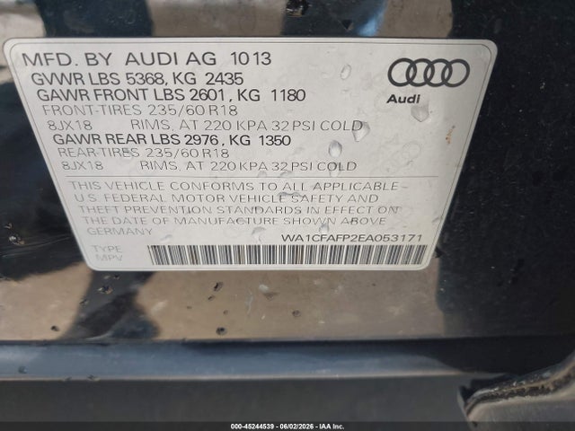 2014 Audi Q5 2.0t Premium მანქანა იყიდება აუქციონზე, vin: WA1CFAFP2EA053171, აუქციონის ნომერი: 45244539