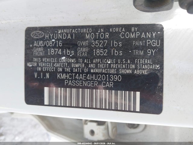 45244542 :رقم المزاد ، KMHCT4AE4HU201390 vin ، 2017 Hyundai Accent Se مزاد بيع