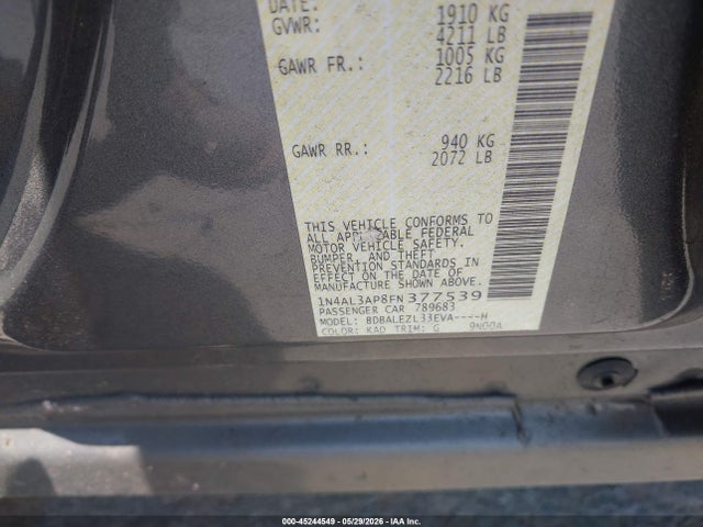 Aukcja sprzedaży 2015 Nissan Altima 2.5 S, vin: 1N4AL3AP8FN377539, numer aukcji: 45244549