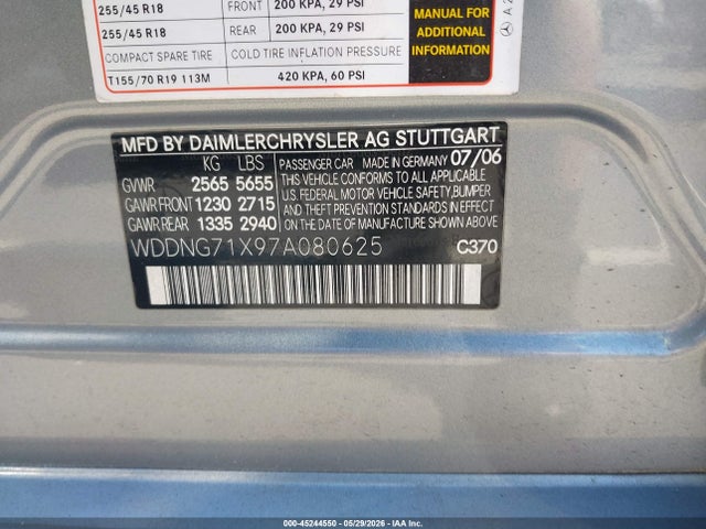 Aukcja sprzedaży 2007 Mercedes-benz S 550, vin: WDDNG71X97A080625, numer aukcji: 45244550