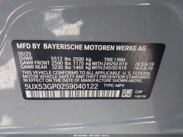 Продажа на аукционе авто 2025 Bmw X3 30 Xdrive, vin: 5UX53GP02S9040122, номер лота: 45244568