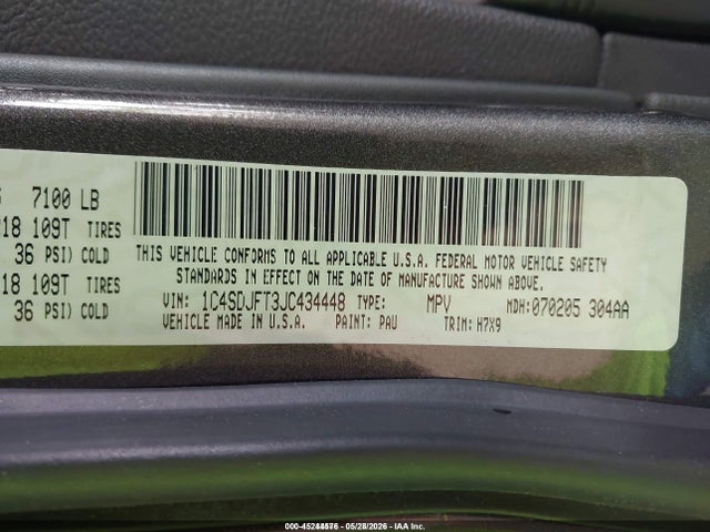 45244576 :رقم المزاد ، 1C4SDJFT3JC434448 vin ، 2018 Dodge Durango Special Service Awd مزاد بيع