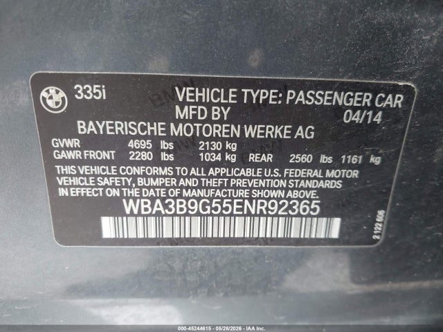 Продажа на аукционе авто 2014 Bmw 335i Xdrive, vin: WBA3B9G55ENR92365, номер лота: 45244615