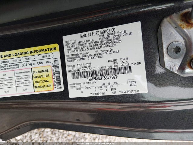 Aukcja sprzedaży 2015 Ford Mustang V6, vin: 1FATP8EM7F5323563, numer aukcji: 45244630