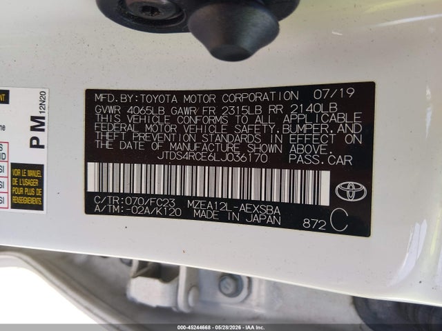 JTDS4RCE6LJ036170 Toyota COROLLA SE