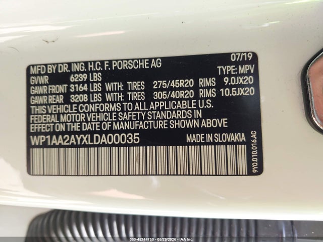Продажа на аукционе авто 2020 Porsche Cayenne, vin: WP1AA2AYXLDA00035, номер лота: 45244750