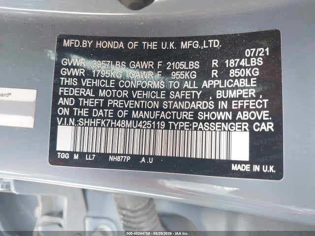 SHHFK7H48MU425119 Honda Civic Sport