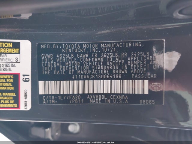 Aukcja sprzedaży 2025 Toyota Camry Le, vin: 4T1DAACK1SU064198, numer aukcji: 45244762
