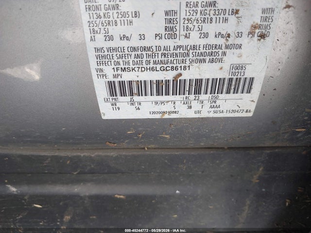 Aukcja sprzedaży 2020 Ford Explorer Xlt, vin: 1FMSK7DH6LGC86181, numer aukcji: 45244772