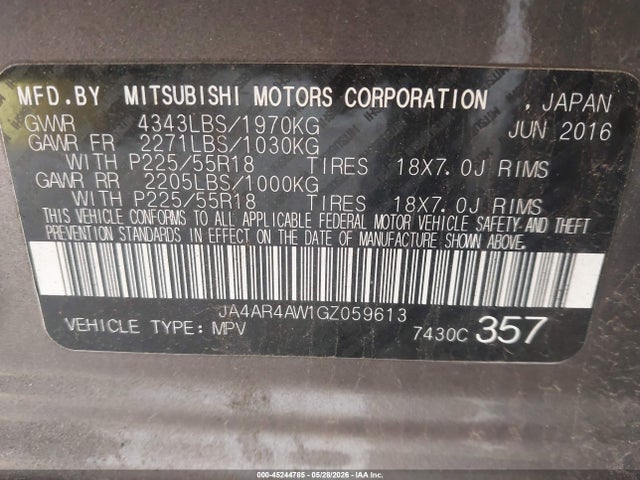 Продажа на аукционе авто 2016 Mitsubishi Outlander Sport 2.4 Gt, vin: JA4AR4AW1GZ059613, номер лота: 45244785