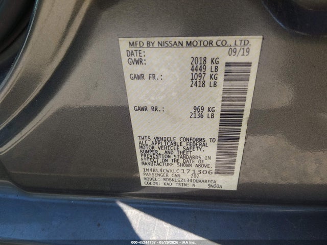 45244797 :رقم المزاد ، 1N4BL4CWXLC171306 vin ، 2020 Nissan Altima Sr Intelligent Awd مزاد بيع