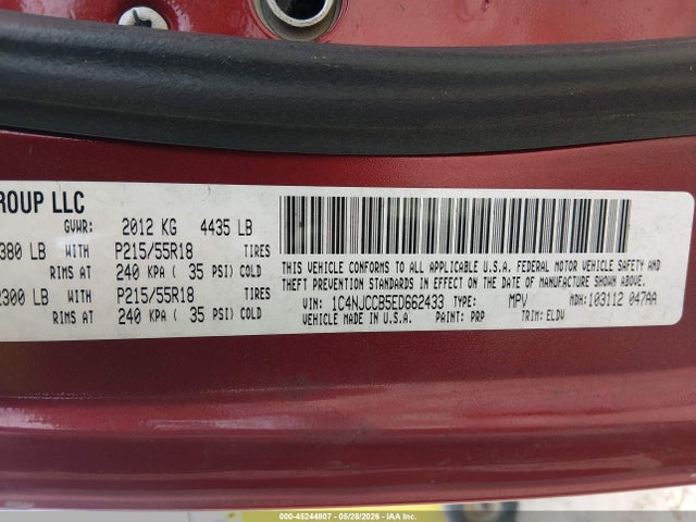 Продаж на аукціоні авто 2014 Jeep Compass Limited, vin: 1C4NJCCB5ED662433, номер лоту: 45244807