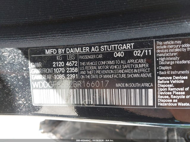 45244847 :رقم المزاد ، WDDGF8BB2BR166017 vin ، 2011 Mercedes-benz C 300 Sport 4matic مزاد بيع
