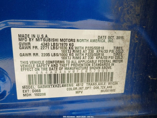 4A4AR4AW0FE057999 Mitsubishi Outlander Sport Gt