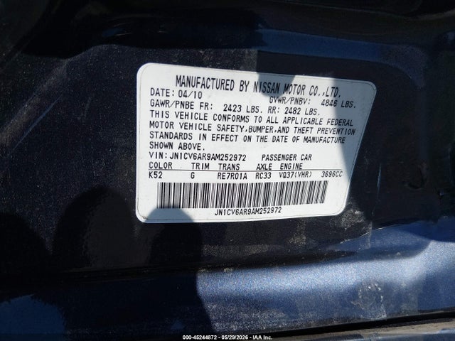 Aukcja sprzedaży 2010 Infiniti G37x, vin: JN1CV6AR9AM252972, numer aukcji: 45244872