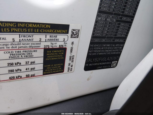 Aukcja sprzedaży 2020 Land Rover Range Rover Velar P340 S, vin: SALYB2FV0LA257873, numer aukcji: 45244884