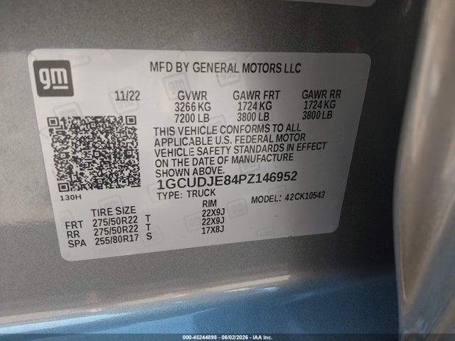 Продаж на аукціоні авто 2023 Chevrolet Silverado 1500 4wd  Short Bed High Country, vin: 1GCUDJE84PZ146952, номер лоту: 45244898