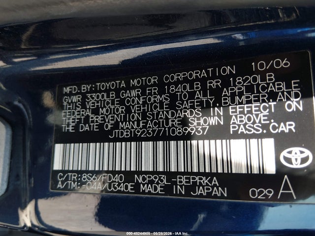 Продажа на аукционе авто 2007 Toyota Yaris, vin: JTDBT923771089937, номер лота: 45244905