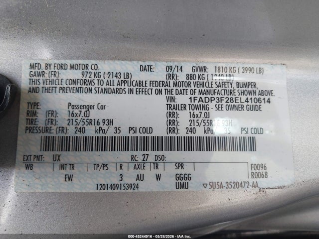 Aukcja sprzedaży 2014 Ford Focus Se, vin: 1FADP3F28EL410614, numer aukcji: 45244916