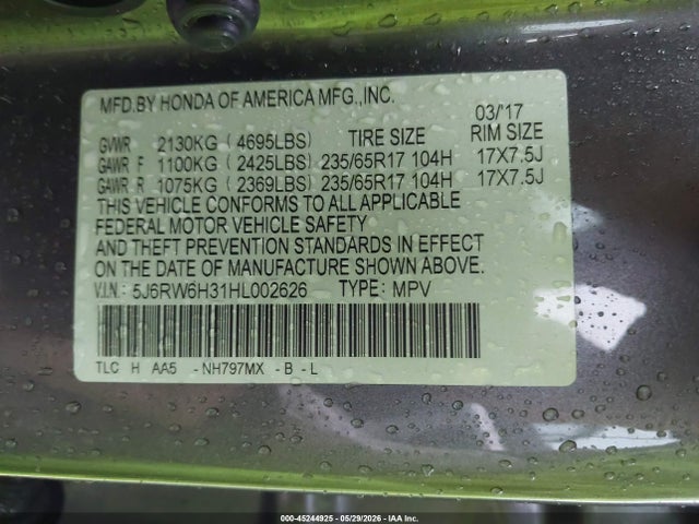 Honda CR-V LX 2017 5J6RW6H31HL002626 Image 9