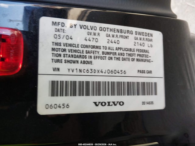 Aukcja sprzedaży 2004 Volvo C70 Lt, vin: YV1NC63DX4J060456, numer aukcji: 45244926