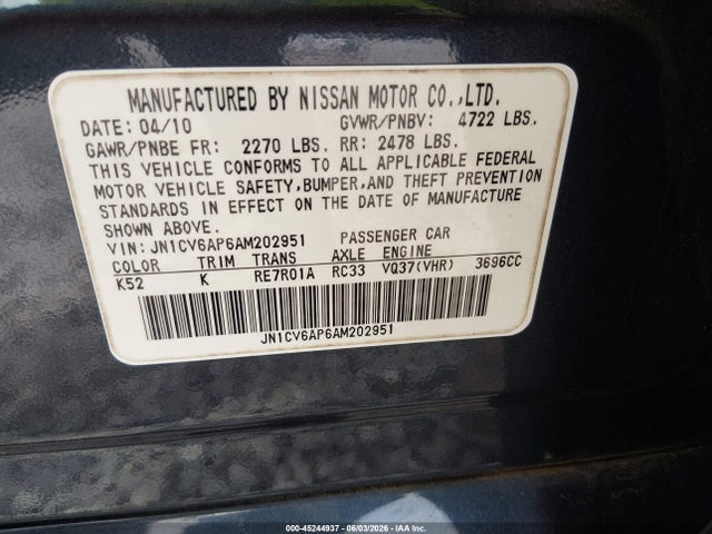 Продажа на аукционе авто 2010 Infiniti G37 Journey, vin: JN1CV6AP6AM202951, номер лота: 45244937