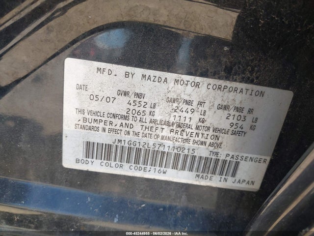 2007 Mazda Mazdaspeed6 Sport მანქანა იყიდება აუქციონზე, vin: JM1GG12L571110215, აუქციონის ნომერი: 45244955