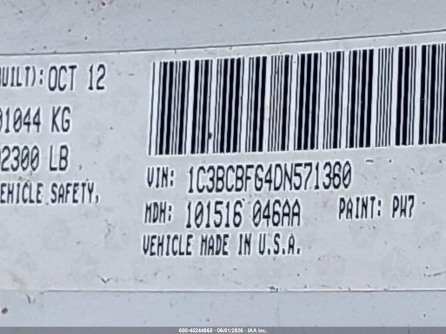 45244960 :رقم المزاد ، 1C3BCBFG4DN571360 vin ، 2013 Chrysler 200 Limited مزاد بيع