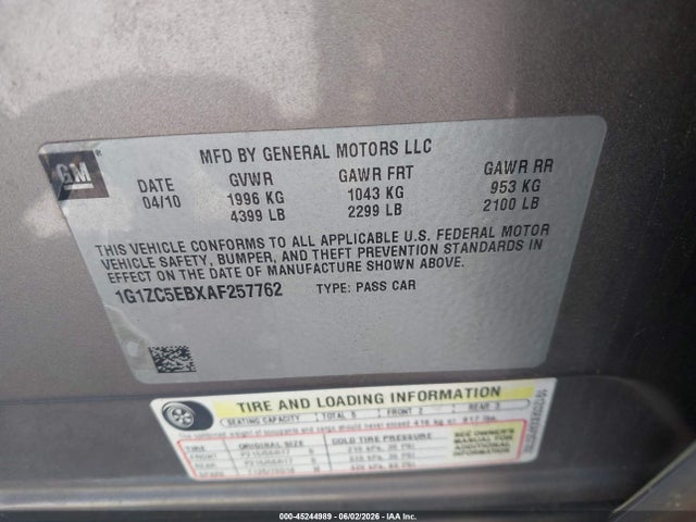 Продажа на аукционе авто 2010 Chevrolet Malibu Lt, vin: 1G1ZC5EBXAF257762, номер лота: 45244989