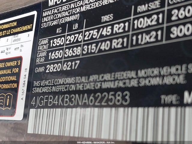 2022 Mercedes-benz Gle 350 4matic მანქანა იყიდება აუქციონზე, vin: 4JGFB4KB3NA622583, აუქციონის ნომერი: 45244996