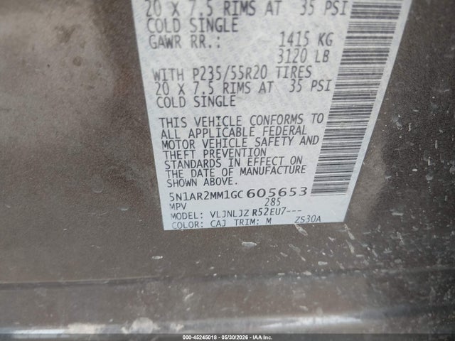 5N1AR2MM1GC605653 Nissan Pathfinder Platinum