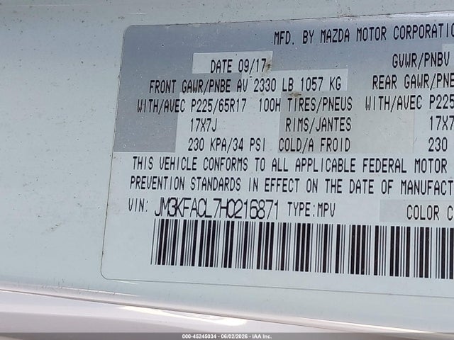 Продажа на аукционе авто 2017 Mazda Cx-5 Touring, vin: JM3KFACL7H0216871, номер лота: 45245034