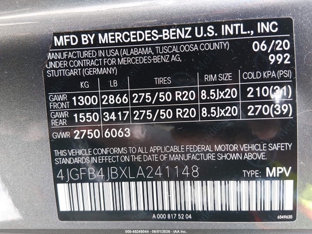 Продаж на аукціоні авто 2020 Mercedes-benz Gle 350, vin: 4JGFB4JBXLA241148, номер лоту: 45245044