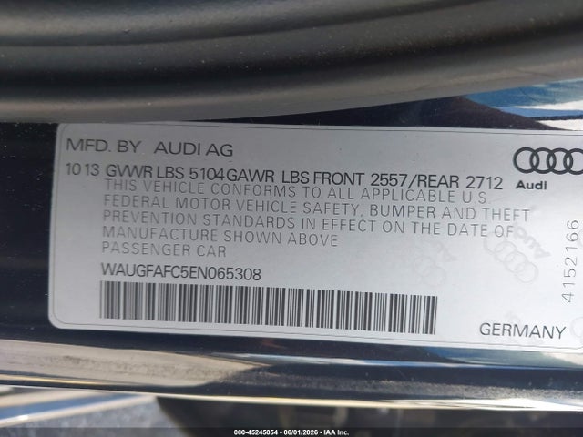 45245054 :رقم المزاد ، WAUGFAFC5EN065308 vin ، 2014 Audi A6 2.0t Premium مزاد بيع
