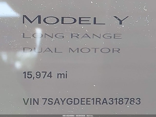 45245064 :رقم المزاد ، 7SAYGDEE1RA318783 vin ، 2024 Tesla Model Y Long Range Dual Motor All-wheel Drive مزاد بيع