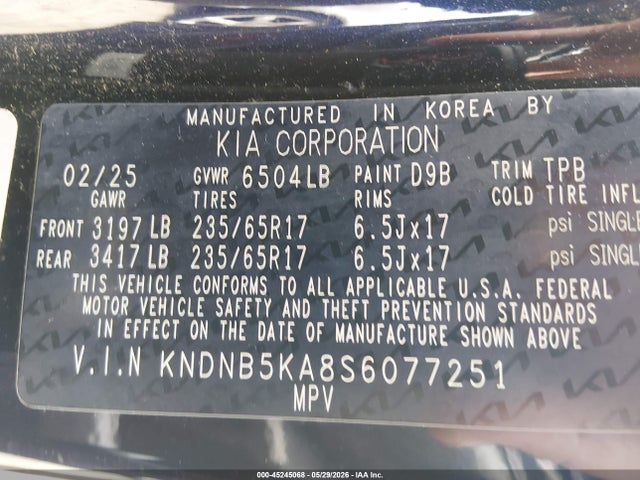 KNDNB5KA8S6077251 KIA Carnival Mpv Hybrid Lxs