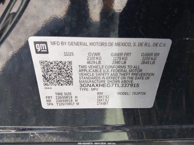 45245079 :رقم المزاد ، 3GNAXHEG7TL337915 vin ، 2026 Chevrolet Equinox Fwd Lt مزاد بيع
