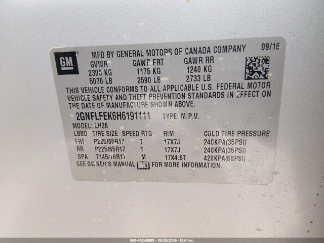 2017 Chevrolet Equinox Lt მანქანა იყიდება აუქციონზე, vin: 2GNFLFEK6H6191111, აუქციონის ნომერი: 45245089