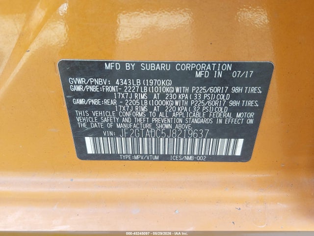 Продажа на аукционе авто 2018 Subaru Crosstrek 2.0i Premium, vin: JF2GTADC5J8219637, номер лота: 45245097