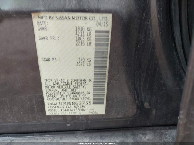 Nissan Altima 2.5 S 2015 1N4AL3AP1FN863755 Image 9