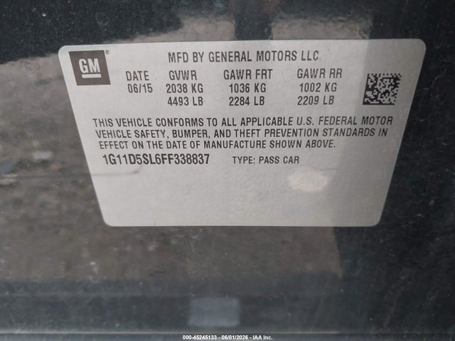 Aukcja sprzedaży 2015 Chevrolet Malibu 2lt, vin: 1G11D5SL6FF338837, numer aukcji: 45245133
