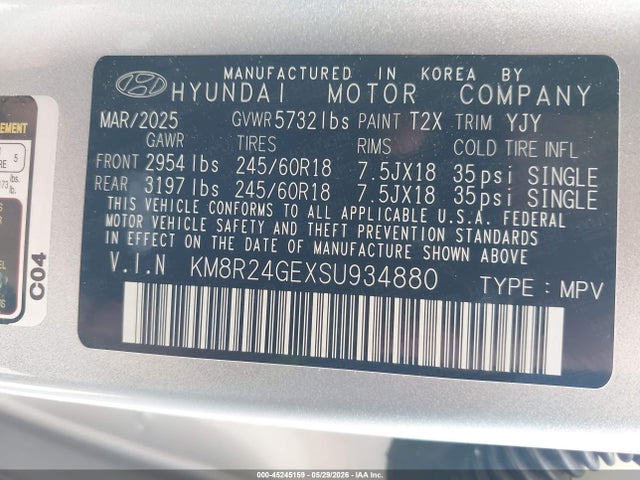 2025 Hyundai Palisade Sel მანქანა იყიდება აუქციონზე, vin: KM8R24GEXSU934880, აუქციონის ნომერი: 45245159