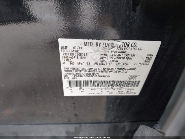 Продажа на аукционе авто 2013 Ford Explorer Xlt, vin: 1FM5K8D85DGB95939, номер лота: 45245162