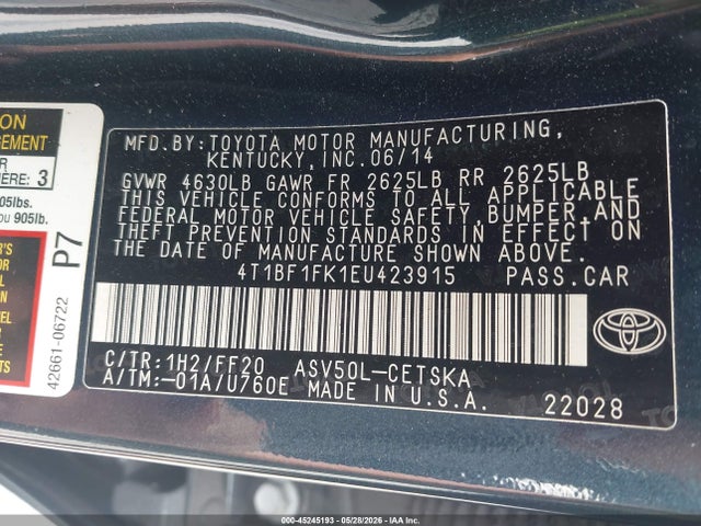 Продаж на аукціоні авто 2014 Toyota Camry Se, vin: 4T1BF1FK1EU423915, номер лоту: 45245193