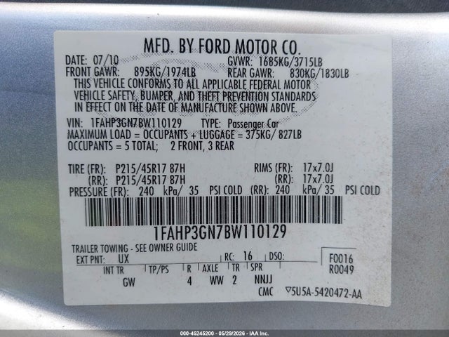 Продаж на аукціоні авто 2011 Ford Focus Ses, vin: 1FAHP3GN7BW110129, номер лоту: 45245200