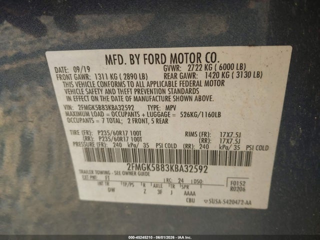 Aukcja sprzedaży 2019 Ford Flex Se, vin: 2FMGK5B83KBA32592, numer aukcji: 45245210