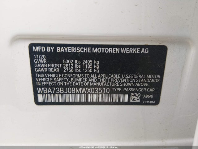 Продаж на аукціоні авто 2021 Bmw 540i Xdrive, vin: WBA73BJ08MWX03510, номер лоту: 45245247
