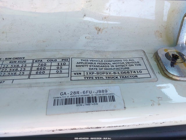 Продажа на аукционе авто 2020 Peterbilt 579, vin: 1XPBDP9X8LD687410, номер лота: 45245259