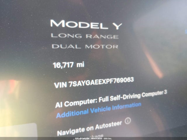 Aukcja sprzedaży 2023 Tesla Model Y Awd/long Range Dual Motor All-wheel Drive, vin: 7SAYGAEEXPF769063, numer aukcji: 45245286