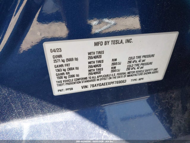 Aukcja sprzedaży 2023 Tesla Model Y Awd/long Range Dual Motor All-wheel Drive, vin: 7SAYGAEEXPF769063, numer aukcji: 45245286
